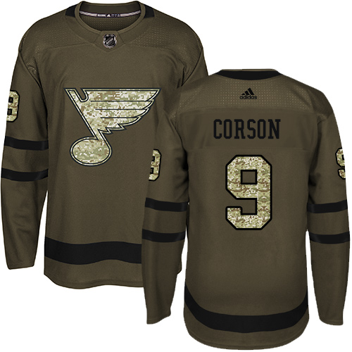 Adidas Blues #9 Shayne Corson Green Salute to Service Stitched NHL Jersey